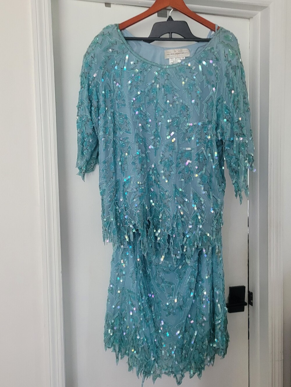 Vintage 3XL Gloria Vanderbilt Sequined & Beaded 2pc Evening Dress Set